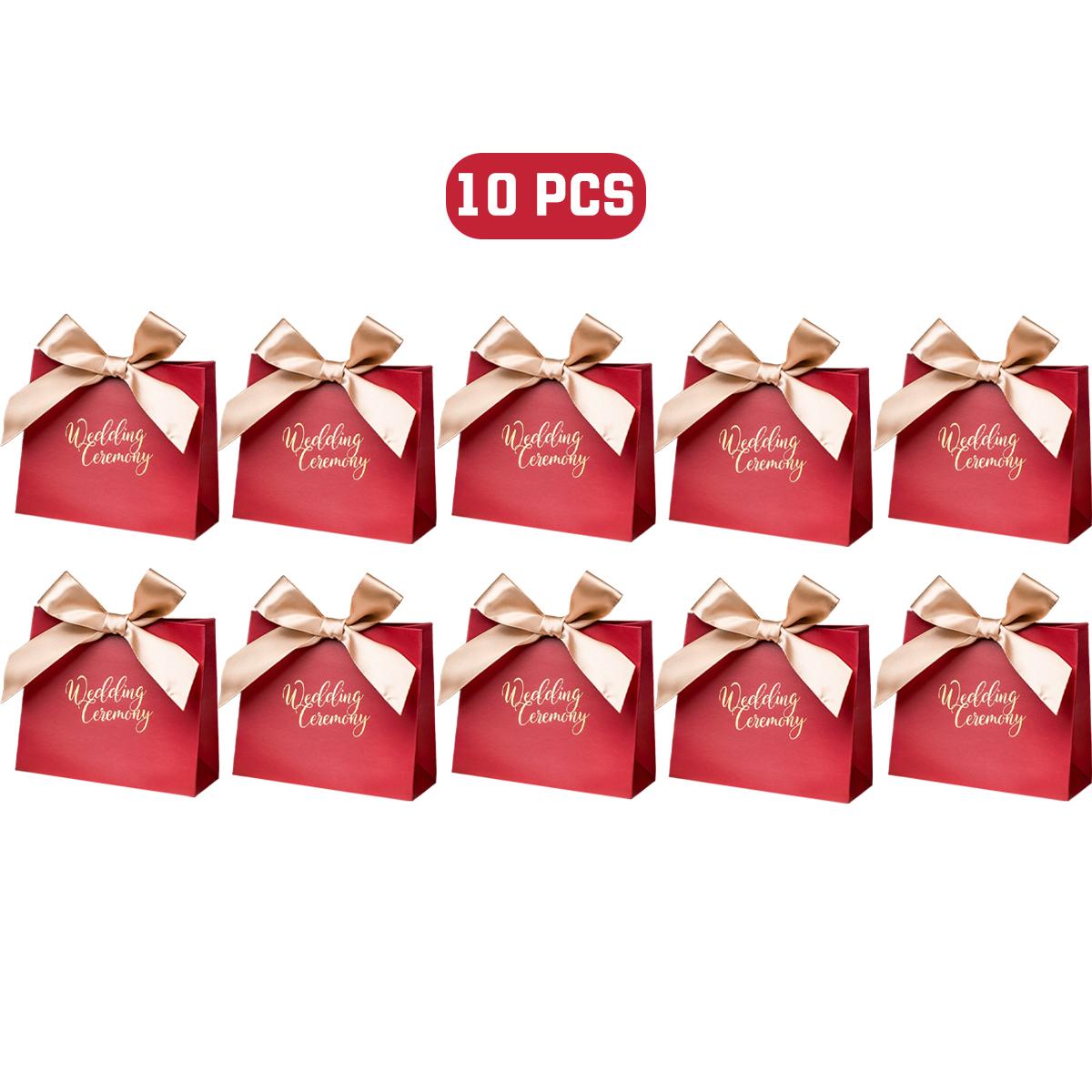 

10 шт. Красные мини-коробки для сладостей с лентами, свадебные коробки для конфет, упаковка для печенья, закусок, подарок на помолвку, рождественскую вечеринку 11.5x10x4.5cm