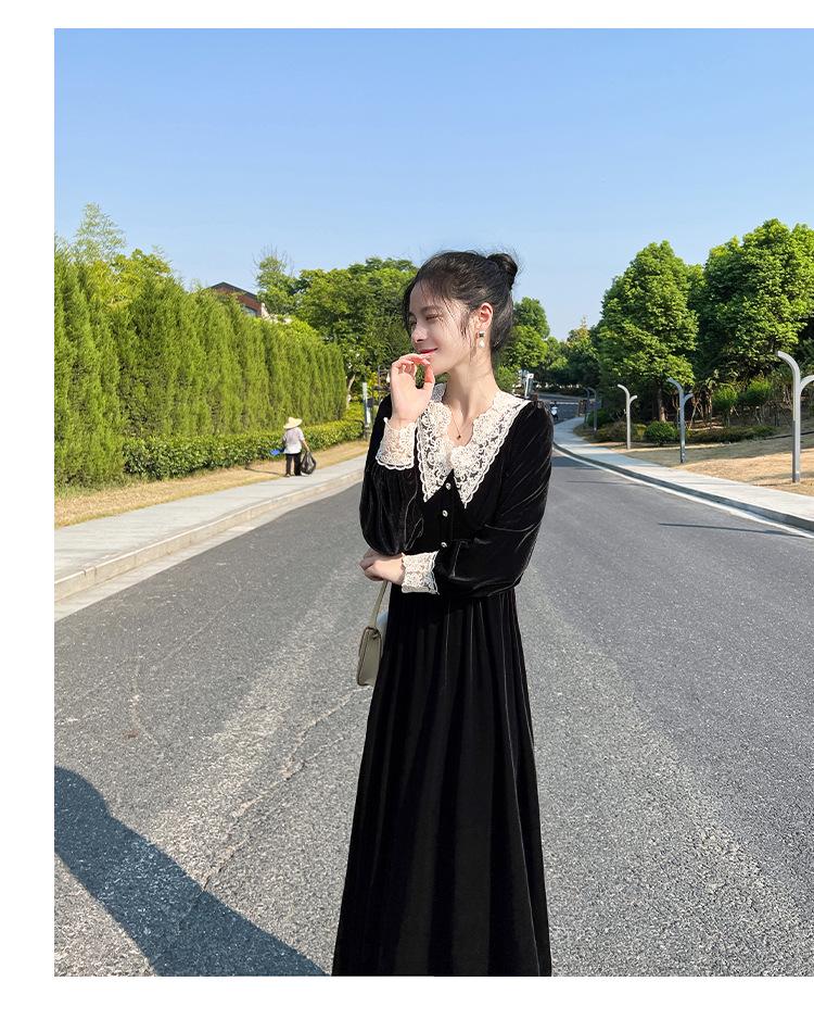 

Velvet Midi Dress for Women - Waist-Cinched, Slimming, Plus Size, Thickened, Fleece-Lined, Casual Autumn/Winter Wear. M