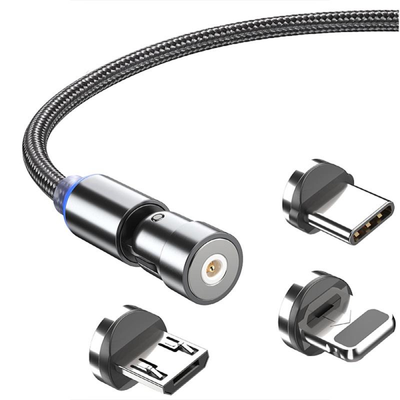 540 Degree Rotating Magnetic Mobile Phone Data Cable 3-in-1 Type C Elbow Magnetic Charging Cable