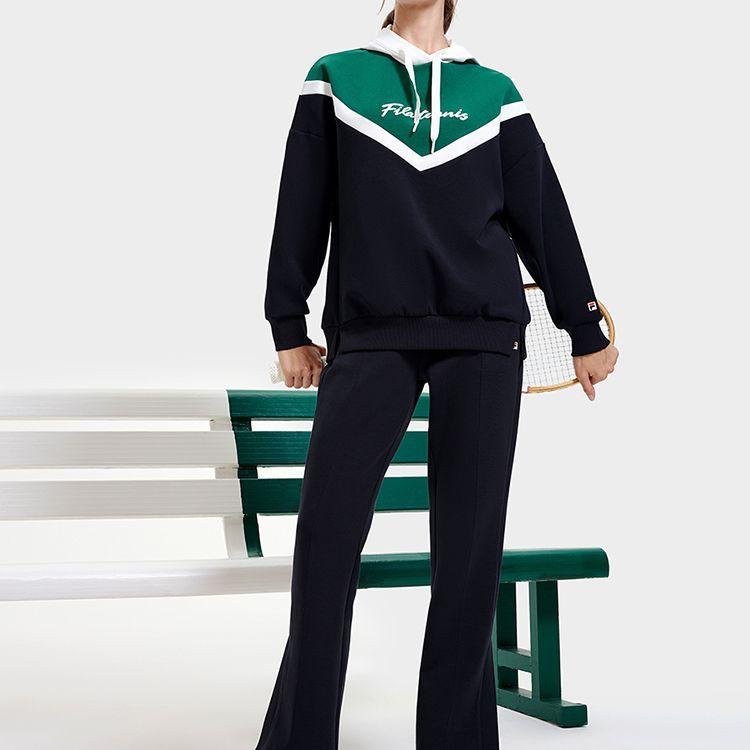 Fila Tennis Series Hooded Color Block Letter Vintage American Sweatshirt Women Sweatshirt Royal-Blue A11W310202F-NV