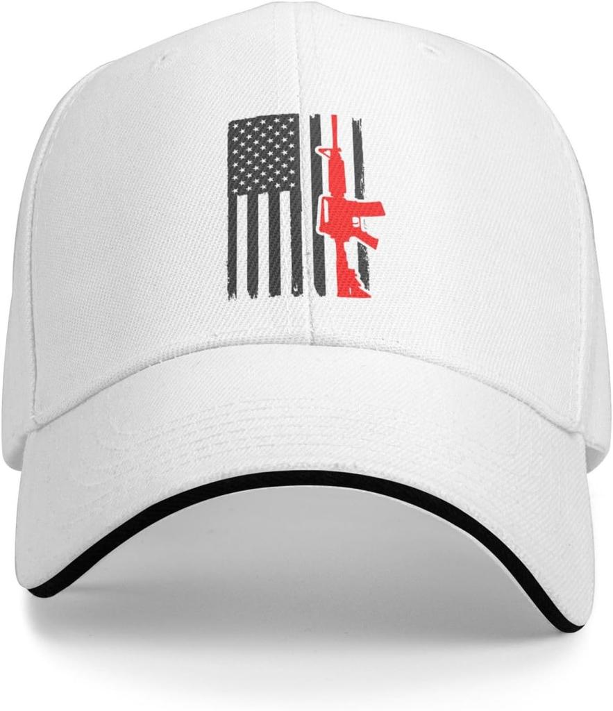 Red Rifle American Flag Print Baseball Cap Polyester Adjustable Outdoor Sports Cap for Men Women