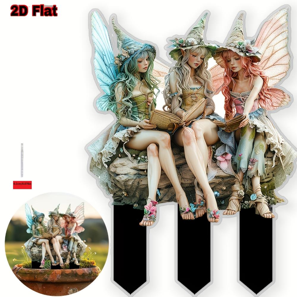 Pretty Three Fairies, 2D Flat Acrylic, Decoration, Suitable for Garden, Lawn, Potted Plants, Outdoor, Christmas, Halloween