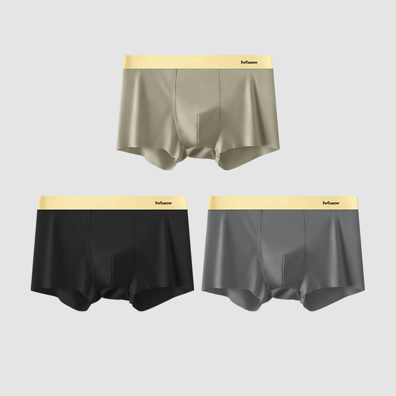 MiiOW 3pcs Ice Silk Men's Panties 7A Conductive Antibacterial Men Underwear Summer Sexy Seamless Boxer Shorts L-4XL