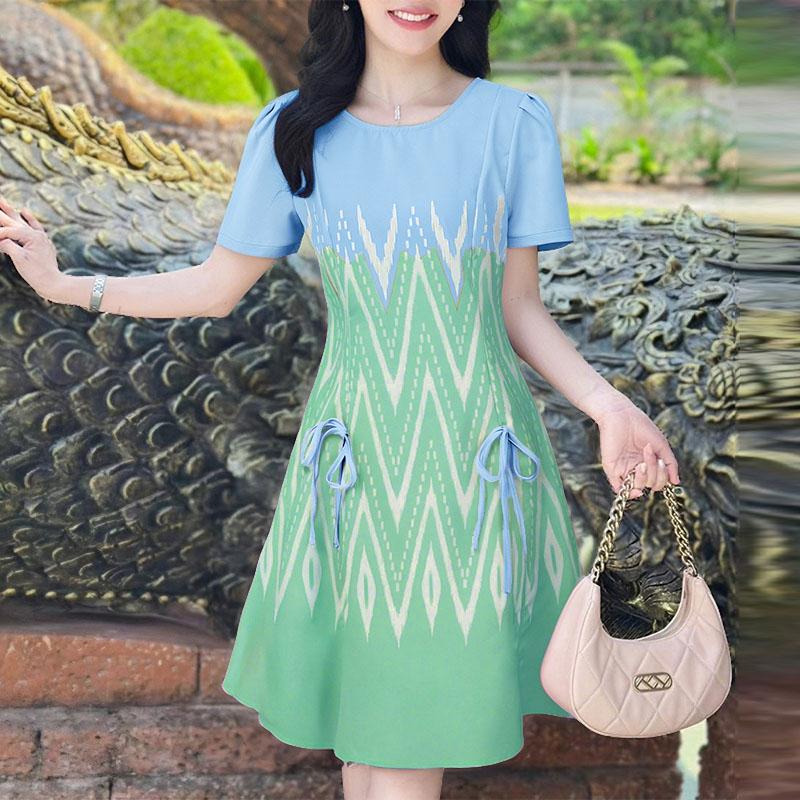 

ZANZEA Женское летнее платье с принтом, повседневное, с круглым вырезом и коротким рукавом 5XL синий