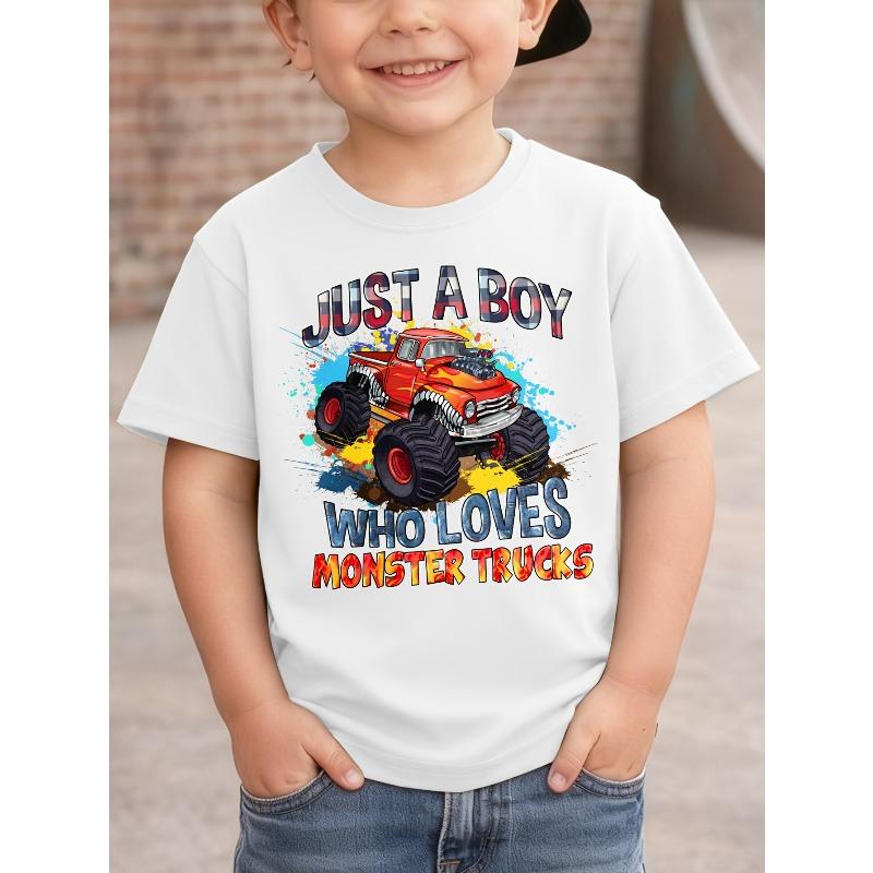 JUST A BOY WHO LOVES MONSTER TRUCKS" Truck Print Cool and Stylish T-Shirt