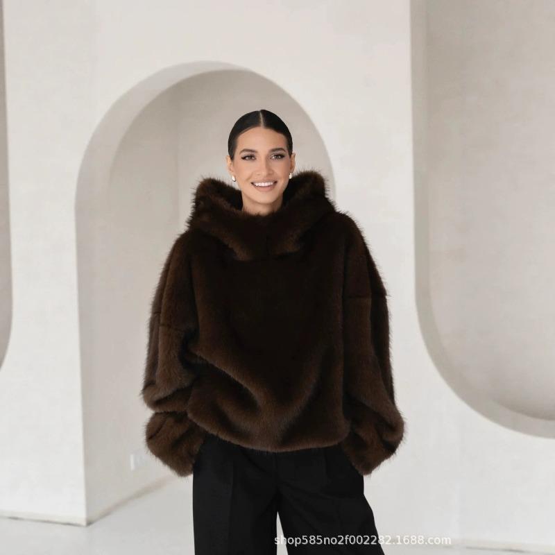 Imitation fur jacket women's autumn and winter plush women's clothing loose and environmentally friendly fluffy suit collar coat