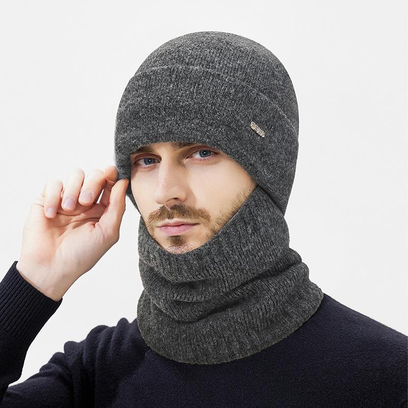 Winter Wool Plush Knitted Hat Men's Outdoor Travel Cycling Cold-Proof Ear Cover Head Wool Hat