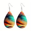 Colorful Mountain Abstract Painting PU Leather Earrings for Women Creative Lively Earrings Tears Earrings Jewelry Matching for Wedding Gift
