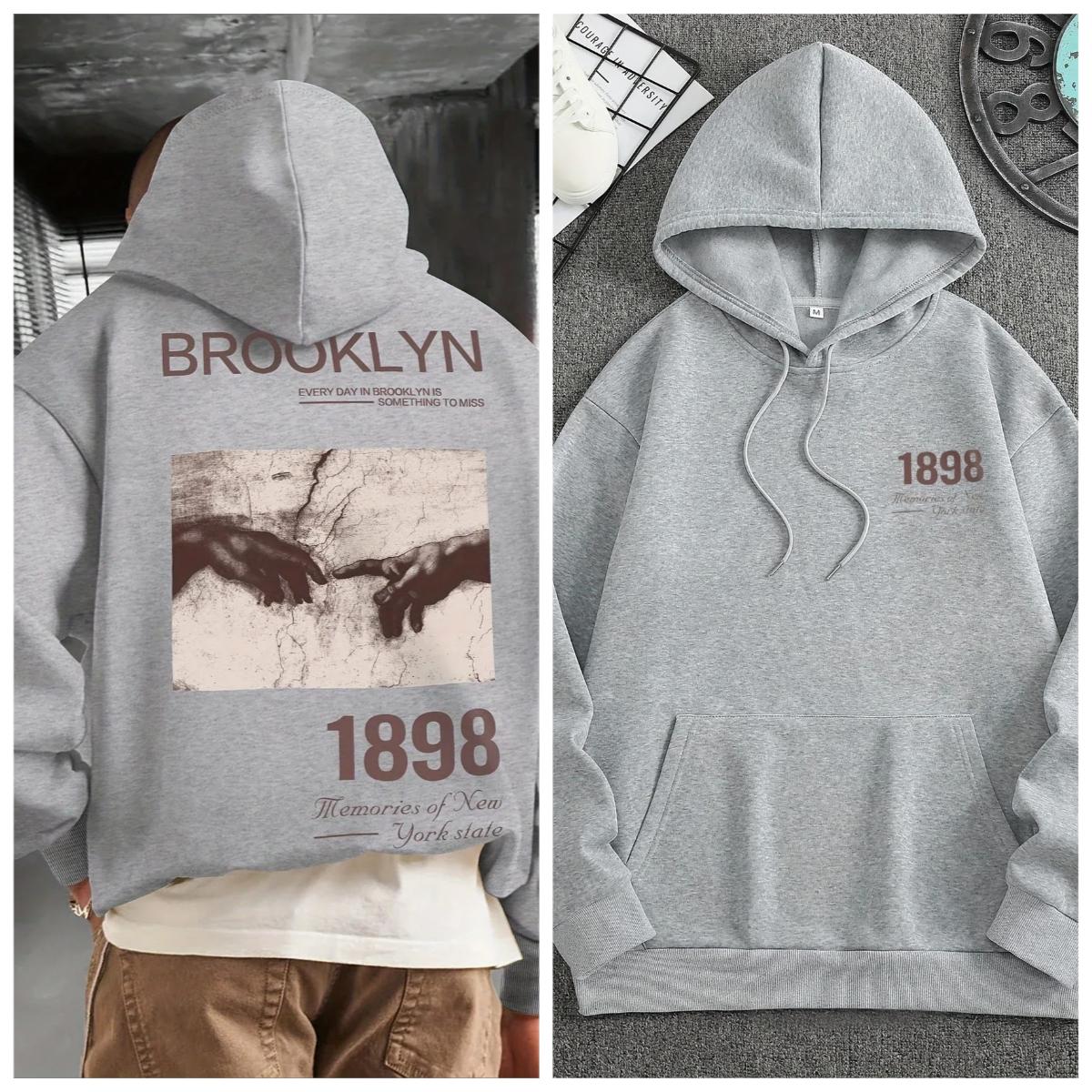 

Men s and Women s Retro Brooklyn 1898 Pattern Printed Fashionable Retro Sweatshirt Casual Street Style Autumn and Winter 3XL