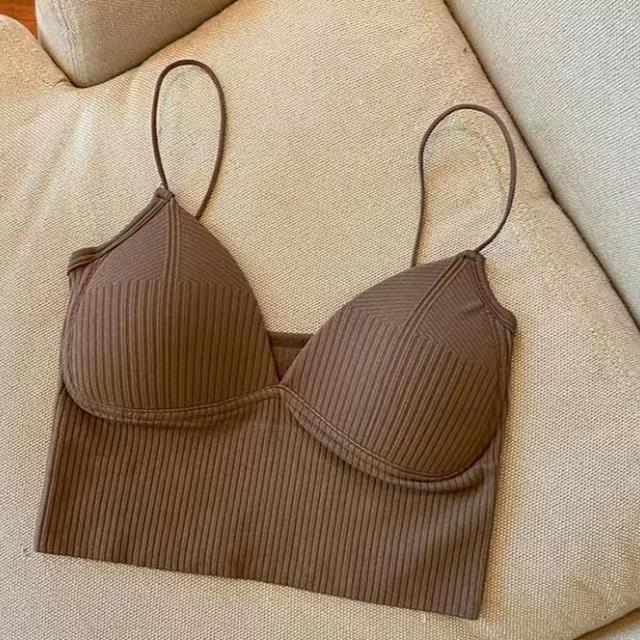 Women Tops Sexy Solid Crop Top Seamless Camis Women Tank Tops Sleeveless Slim Camis With Bra Basic Underwear Padded Bra Tops