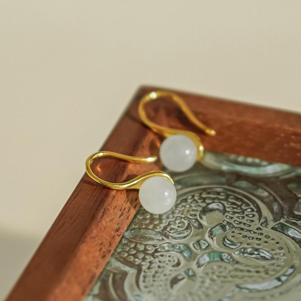 Tichiya Real Hetian/White Jade Earrings: 925 Sterling Silver, Ancient Chinese Style, High-End Elegance for Women