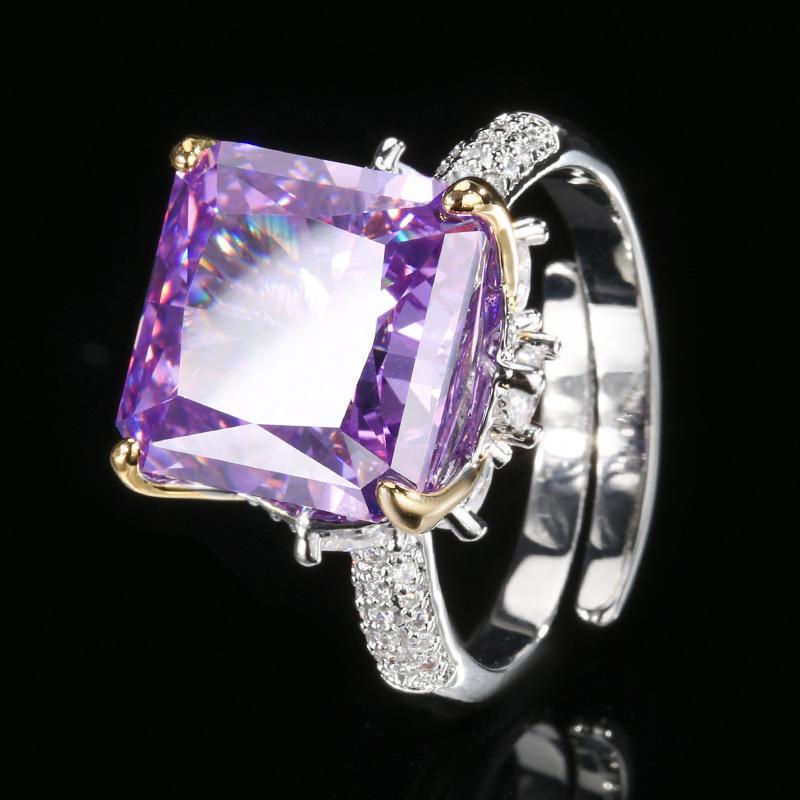 Jewelry Copper Bottom Gold-Plated High Carbon Diamond Ice Flower Square Diamond Copper Inlaid Princess Square Light Luxury Ring Female 12 * 12