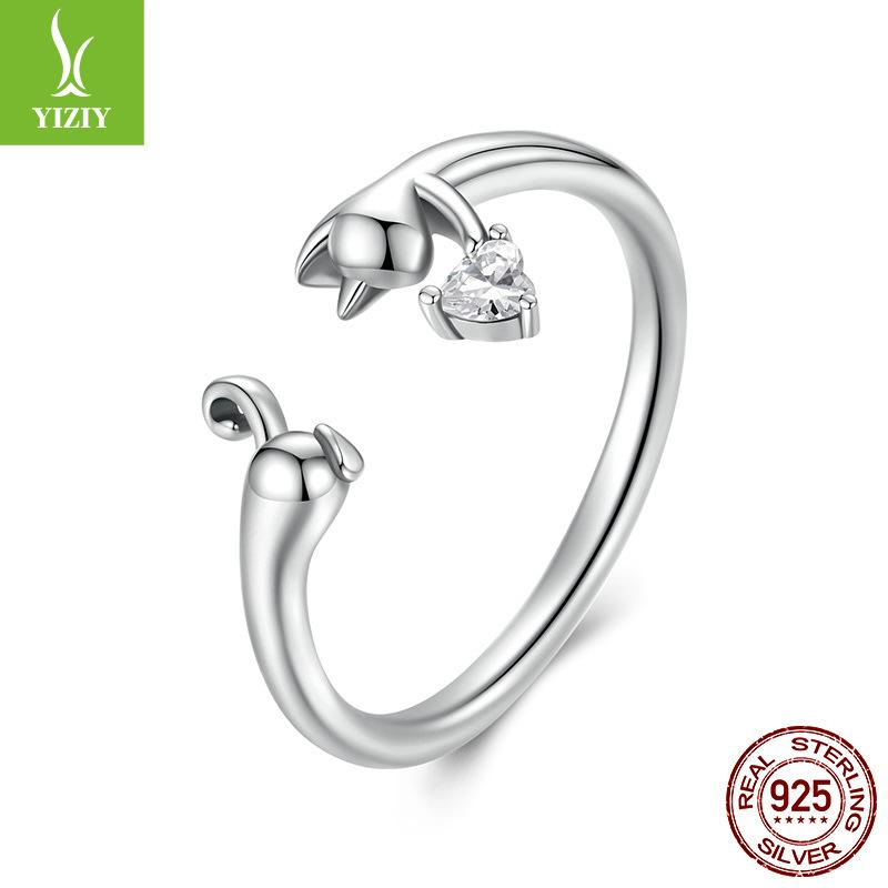 Kitten Open Ring For Women Does Not Fade Niche Design S925 Sterling Silver Animal Ring