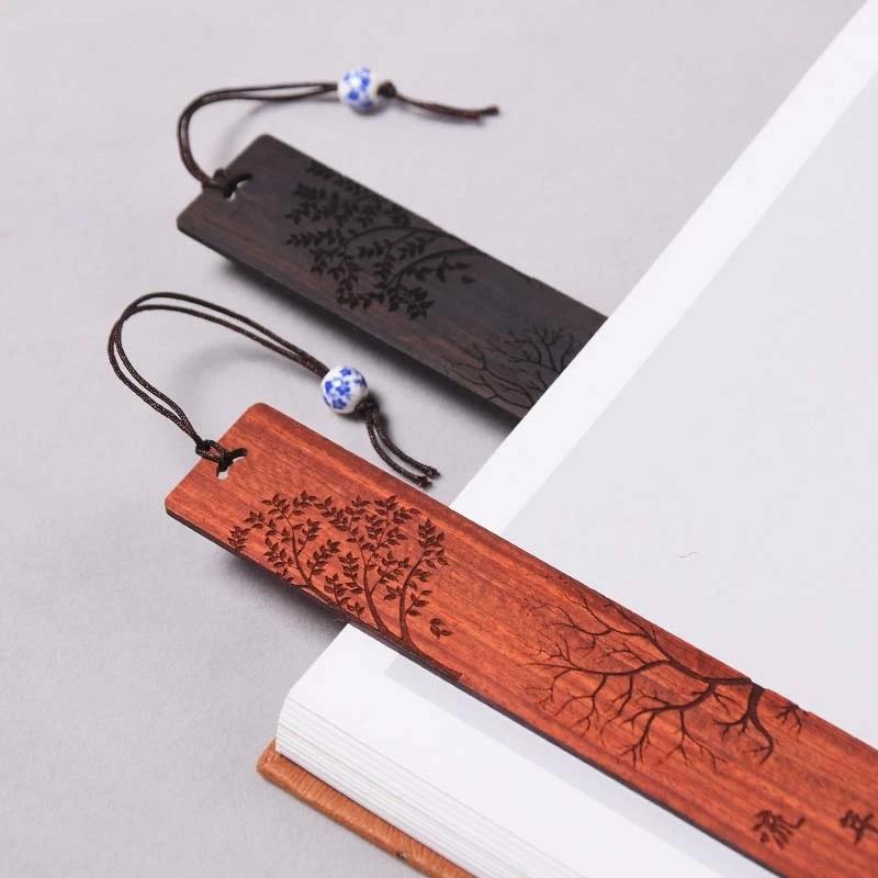 2Pcs Chinese Retro Mahogany Bookmark Creative Carving Nostalgia Book Clip Students Reading Accessories School Stationery Supply