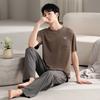 Men's pajamas summer cotton short-sleeved trousers 1011 new thin youth large-size loungewear suit