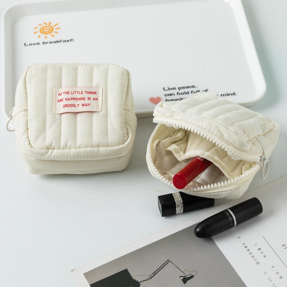 Korean Small Square Cosmetic Bag for Students - Earphone, Coin, and Lipstick Storage