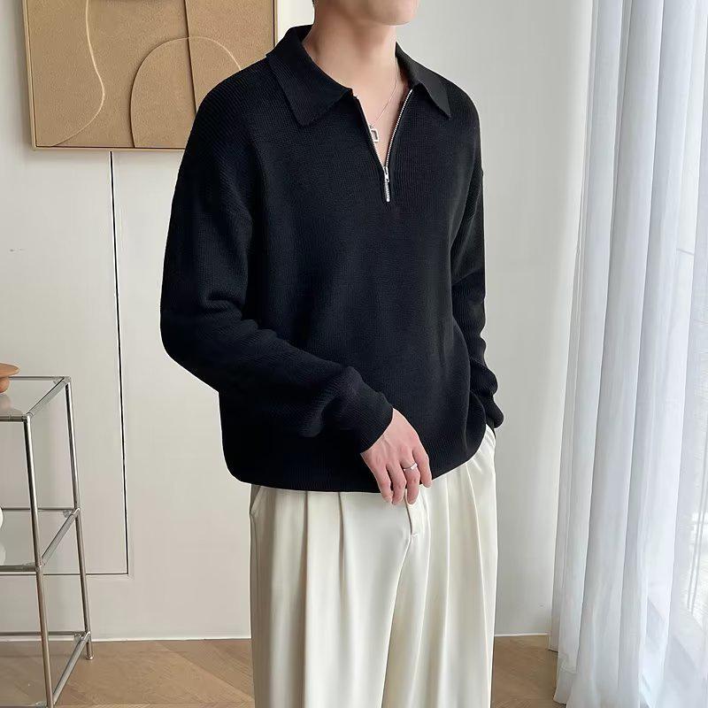 Men s Japanese Style Half-Zipper Polo Collar Knitted Sweater - Autumn/Winter Casual Pullover. Double Extra Large