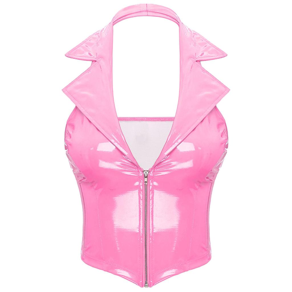 Frauen Gothic Steampunk Weste Tiefem V-ausschnitt Front Zipper Slim Fit Weste Sexy Nachtclub Party Clubwear Latex Crop Tops XXXXL