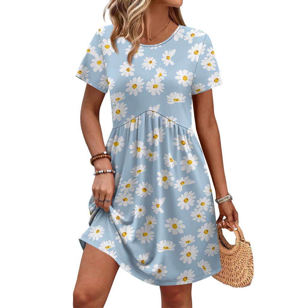 Dresses For Women Short Sleeve O Neck Casual Dresses Waist Maternity Dress With Pockets