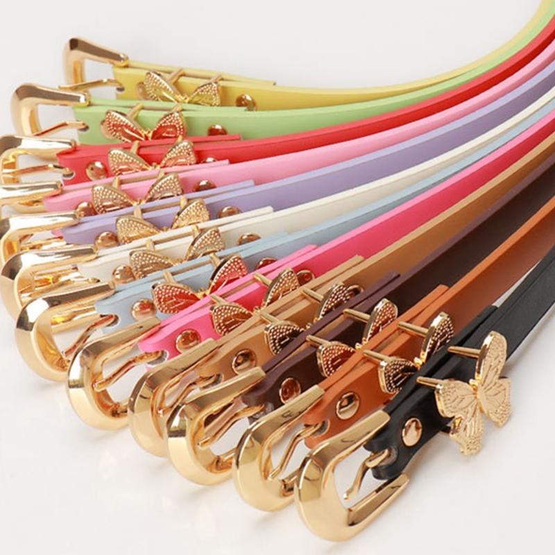 Stylish Gold Butterfly Decorated PU Leather Waist Belt Adjustable Length Waistband Sash for Dresses and Daily Outfits
