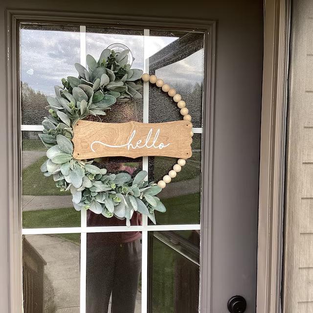 Spring-Summer Welcome Sign: Rabbit Ear Wood Garland with Grass - Perfect Front Door Decoration
