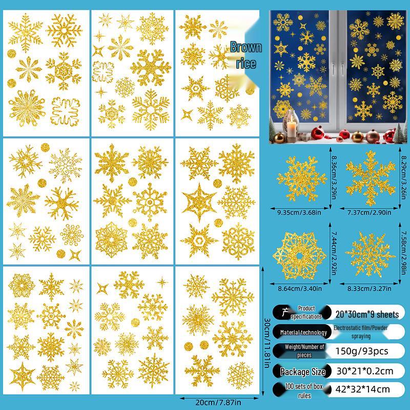 

Gold Snowflake Electrostatic Window Stickers - Double-Sided Glass Door and Window Decoration 20x30cm (Set of 9)