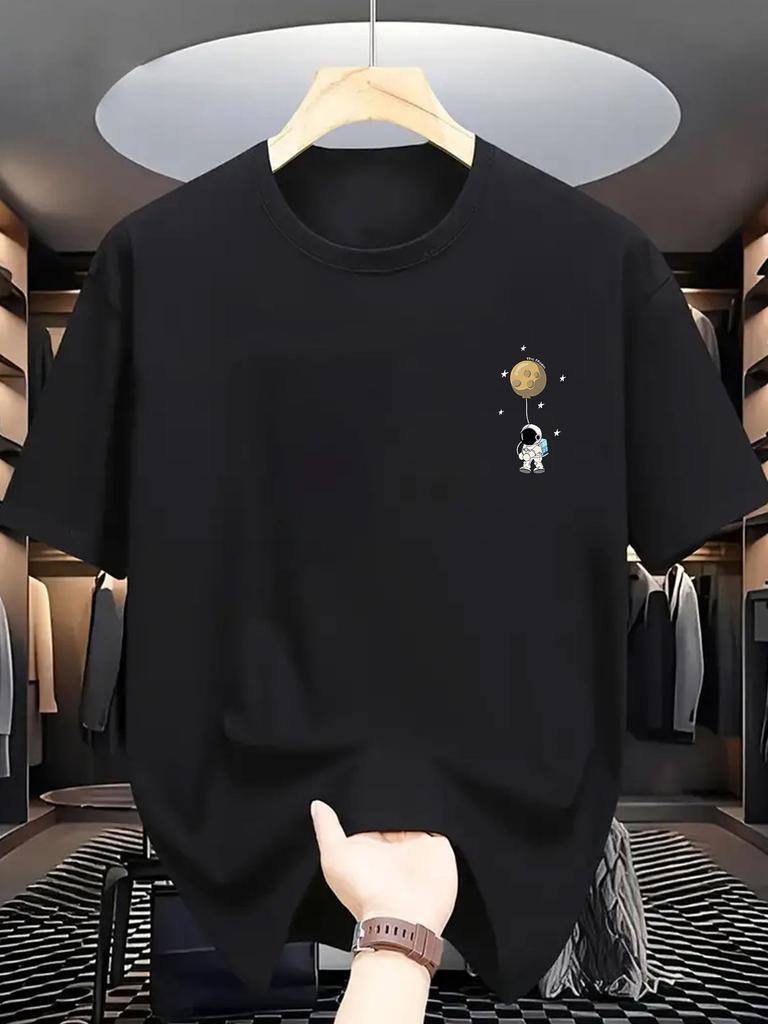 Unisex Cotton Tee Astronaut Planet Chest Graphic Print Loose Breathable Summer Crew Neck Casual Street T Shirt Unisex Daily Wear