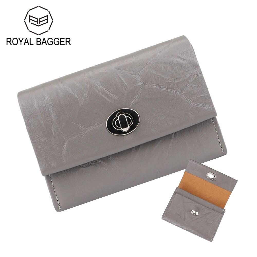 

Royal Bagger из натуральной коровьей кожи, кошелек для монет для мужчин и женщин, повседневная сумка в стиле ретро, ​​простой держатель для карт, плиссированный маленький кошелек 1504 серый