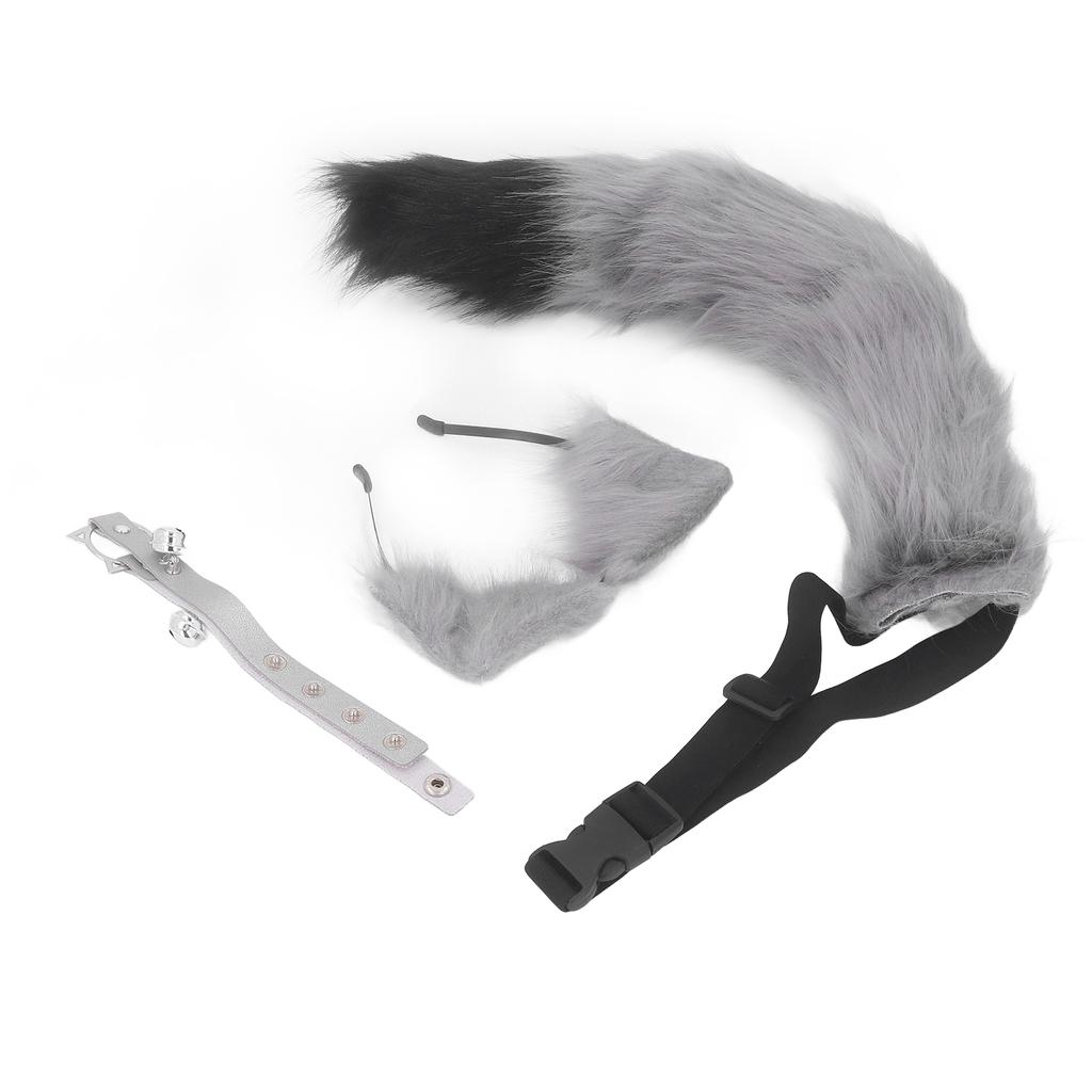 Cat Ears and Wolf Animal Tail Cosplay Costume Faux   Hair Clip Headdress Halloween Leather Neck Chocker Set Animal Cosplay Party Costume