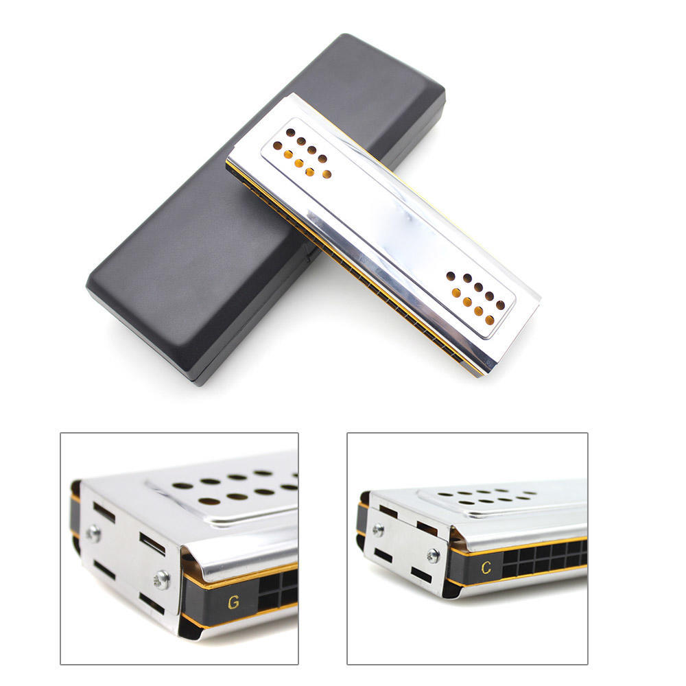 New Swan Dual-sided Tremolo Harmonica Mouth Key C&G 24 Holes+Padded Box