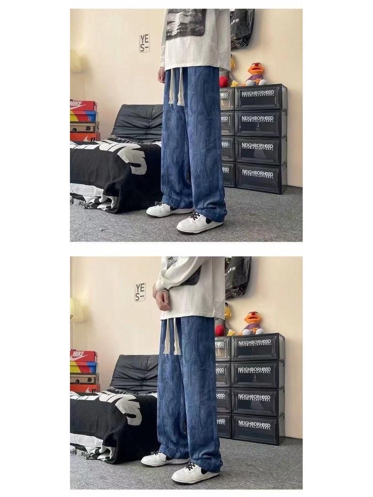 Herren Kordhose mit Allover-Print, weitem Bein - Trendiger Casual Hong Kong Stil