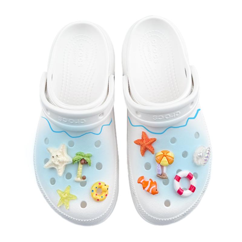 Crocs Classic Platform Clog AnJie Summer Beach Fun 3D Decoration Hand-painted Clogs Unisex White and Blue
