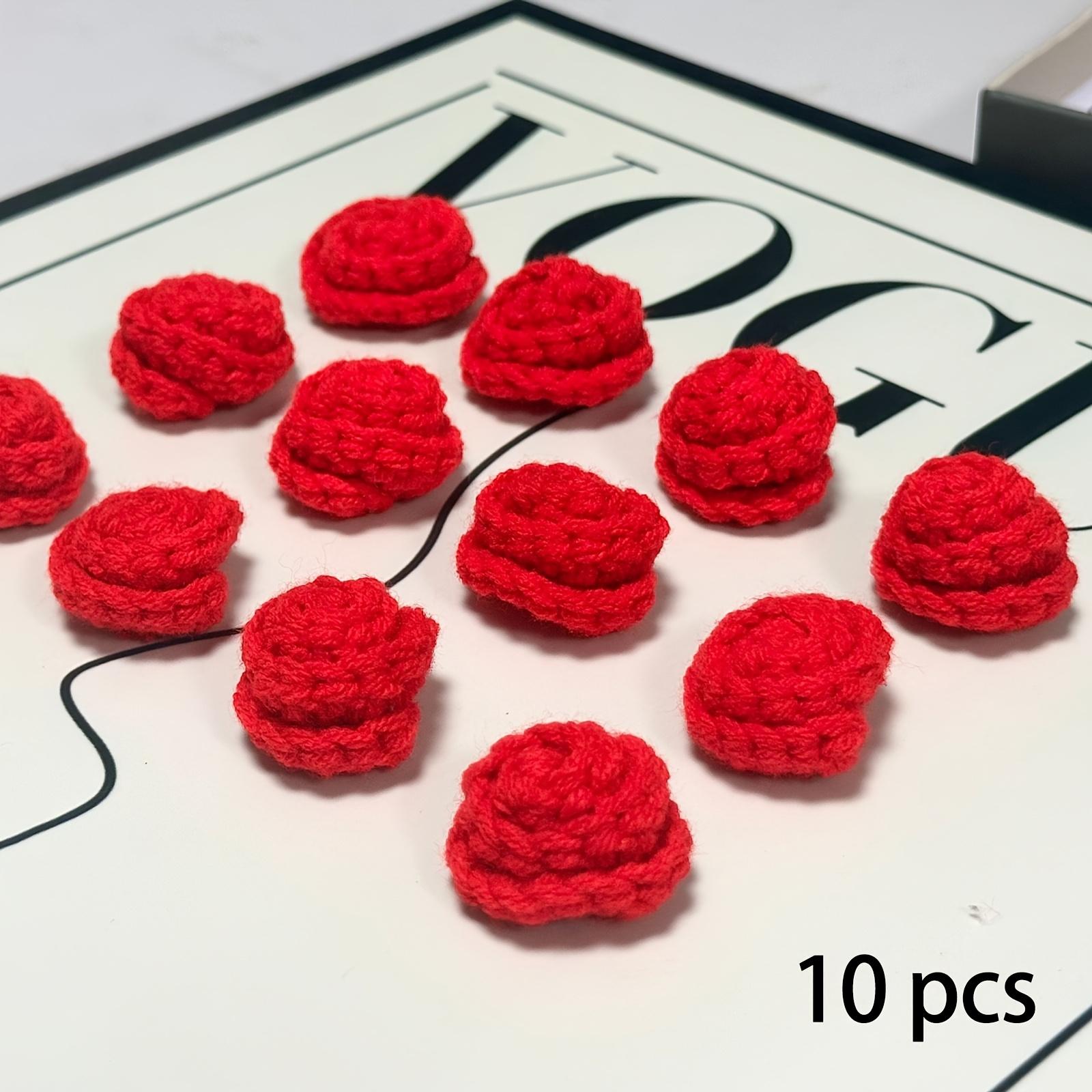 

10pcs Red Crochet Roses, DIY Knitting Flower Kit for Bouquet Blanket Clothing Decor,Mother s Day Wedding Home Decoration