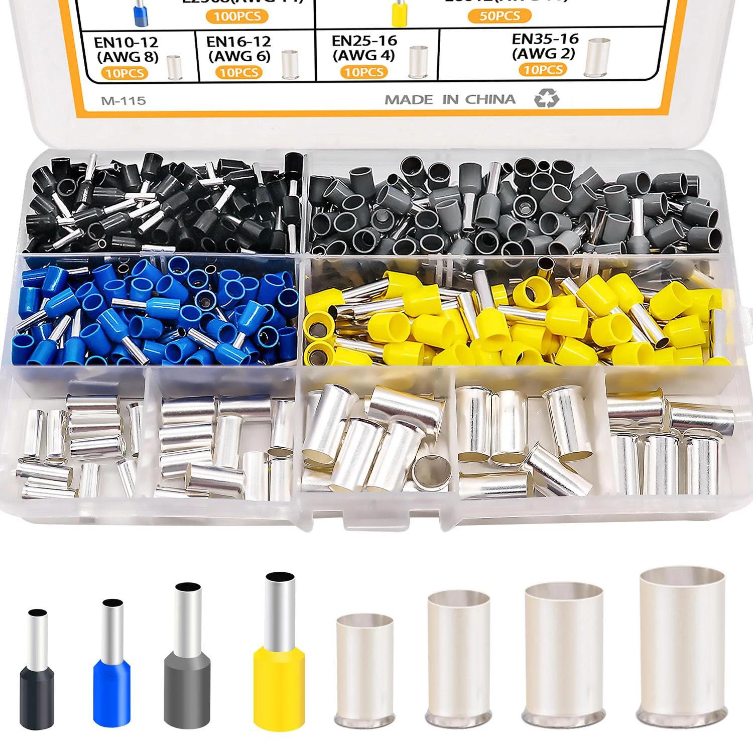 

166/400PCS Wire Ferrules Kit 8 Sizes Silver Plated Copper Crimp Terminal Connector Sleeves for Wire Ends Terminals Kits
