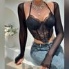 Cross-Border New Product Best-Selling Lace Fabric Steel Ring Fishbone Silm Tether Elegant All-Matching Outer Wear Women's Top