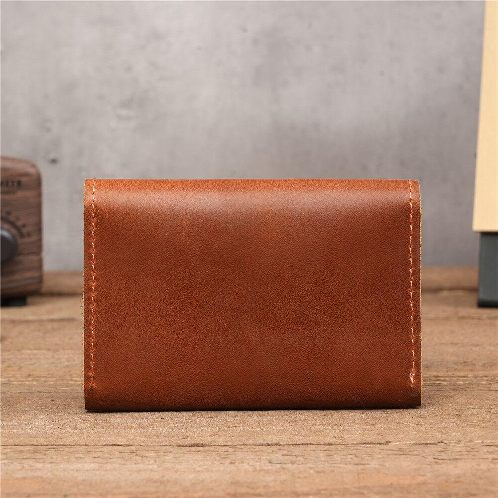 Durable Crazy Horse Real Leather Card Pouch Mens Credit Card Slim Simple Money Wallets