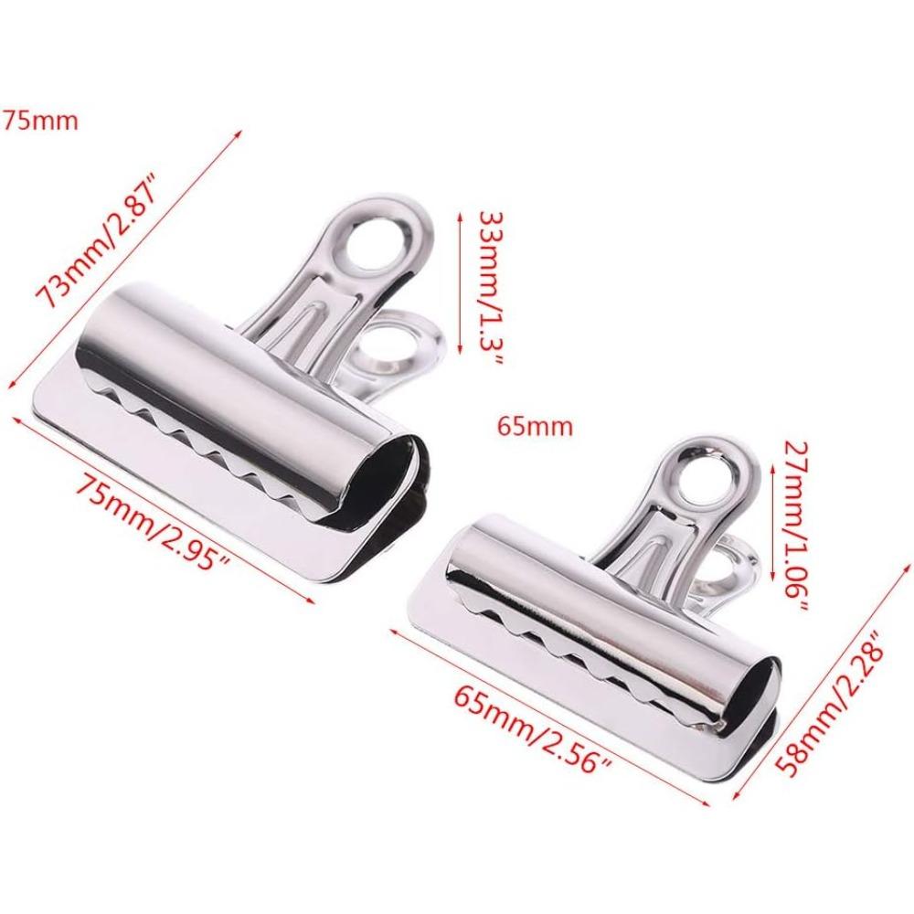 Grandi Clip in Metallo con Cerniera, 65mm 75mm Argento Clip in Metallo Bulldog Carta Lettera Documento Biglietto File per Immagini, Foto, Denaro