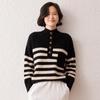 Lekasha Cashmere Striped Knit Sweater - Versatile, Skin-Friendly, Loose Fit for Autumn/Winter