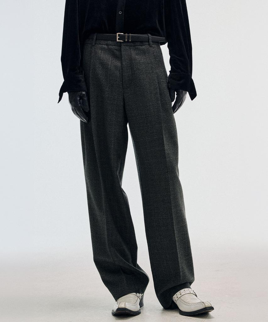 LMOOD Kant Wool Check Slacks Charcoal