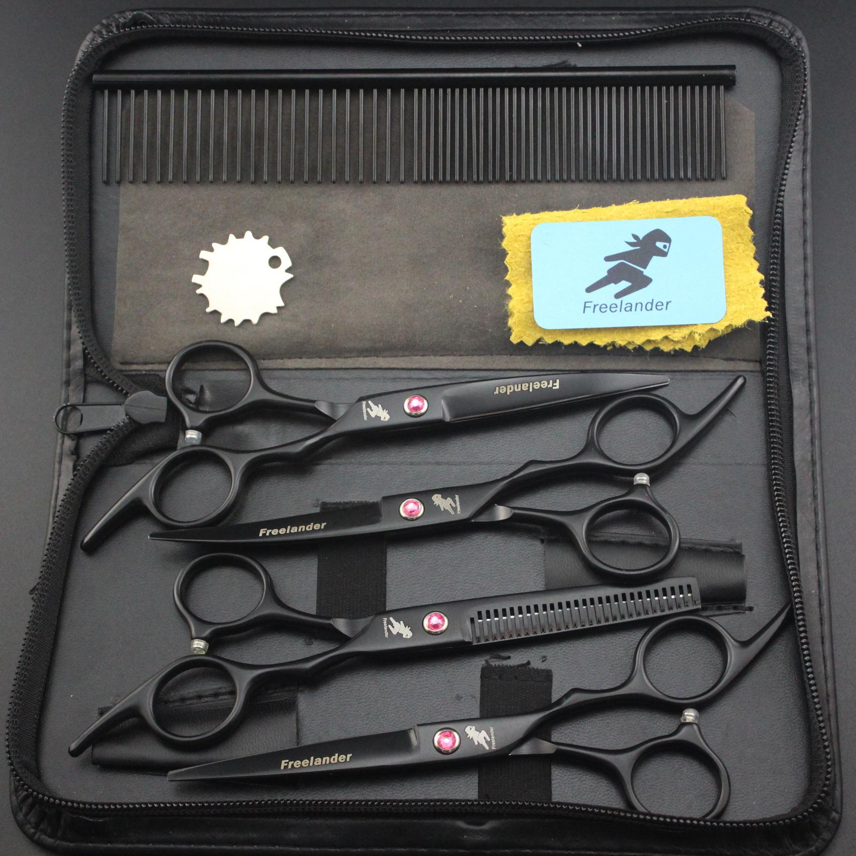 6.0-Inch Black Painted Pathfinder Stainless Steel Pet Grooming Shears: 4-Piece Set of Straight & Curved Shears