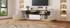 Freistehender TV-Schrank mit LED-Beleuchtung, L-Form und Schubladen, Hochglanz Weiß, Geeignet für 75-Zoll-Fernseher, Weiß+Schwarz, 180*40*48cm