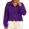 Women's Fashion Color Long Sleeve Collared Pullover Sweatshirt Casual Loose Fit Top