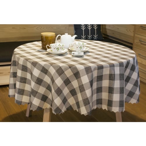 Iams Round Tablecloth (145cm / Blue) Country Check Round Water-Repellent Tablecloth (Made in Japan)