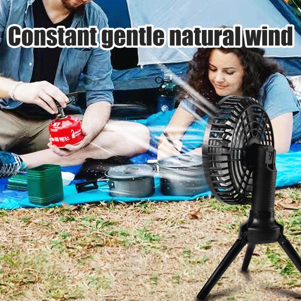 Portable Desk Fan with Tripod Light USB Rechargeable Air Cooling Fan Light Outdoor Camping Ceiling Fan for Travel Tent