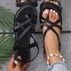 [Summer Flat Sandals] Summer Women's Fashion Flat Sandals | Cross Strap, Rubber Sole, Fabric Lining