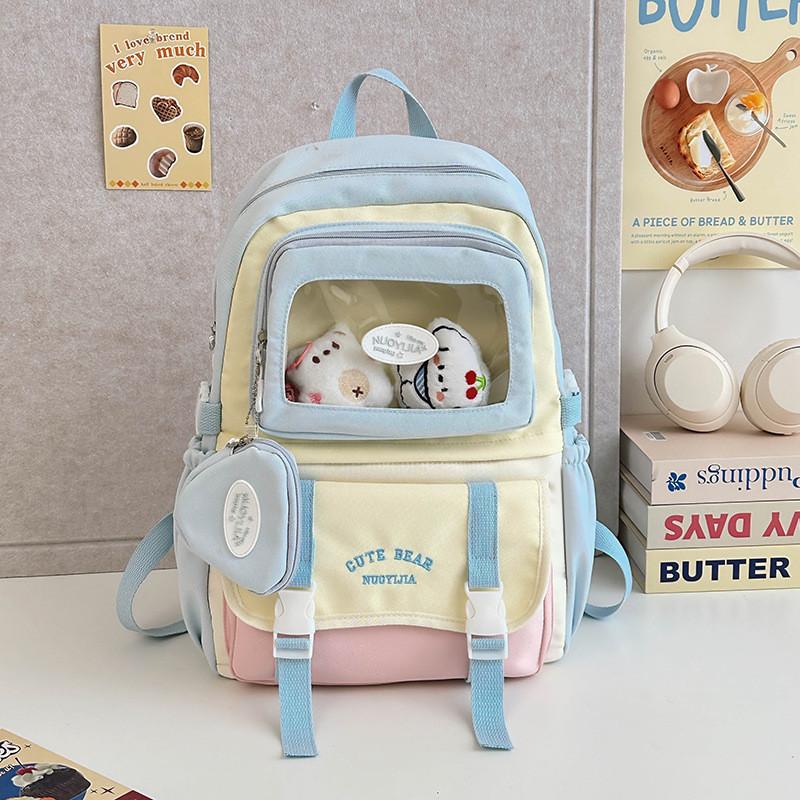 Childrens Backpack For School With Nylon Material And Colorblock Design For Girls