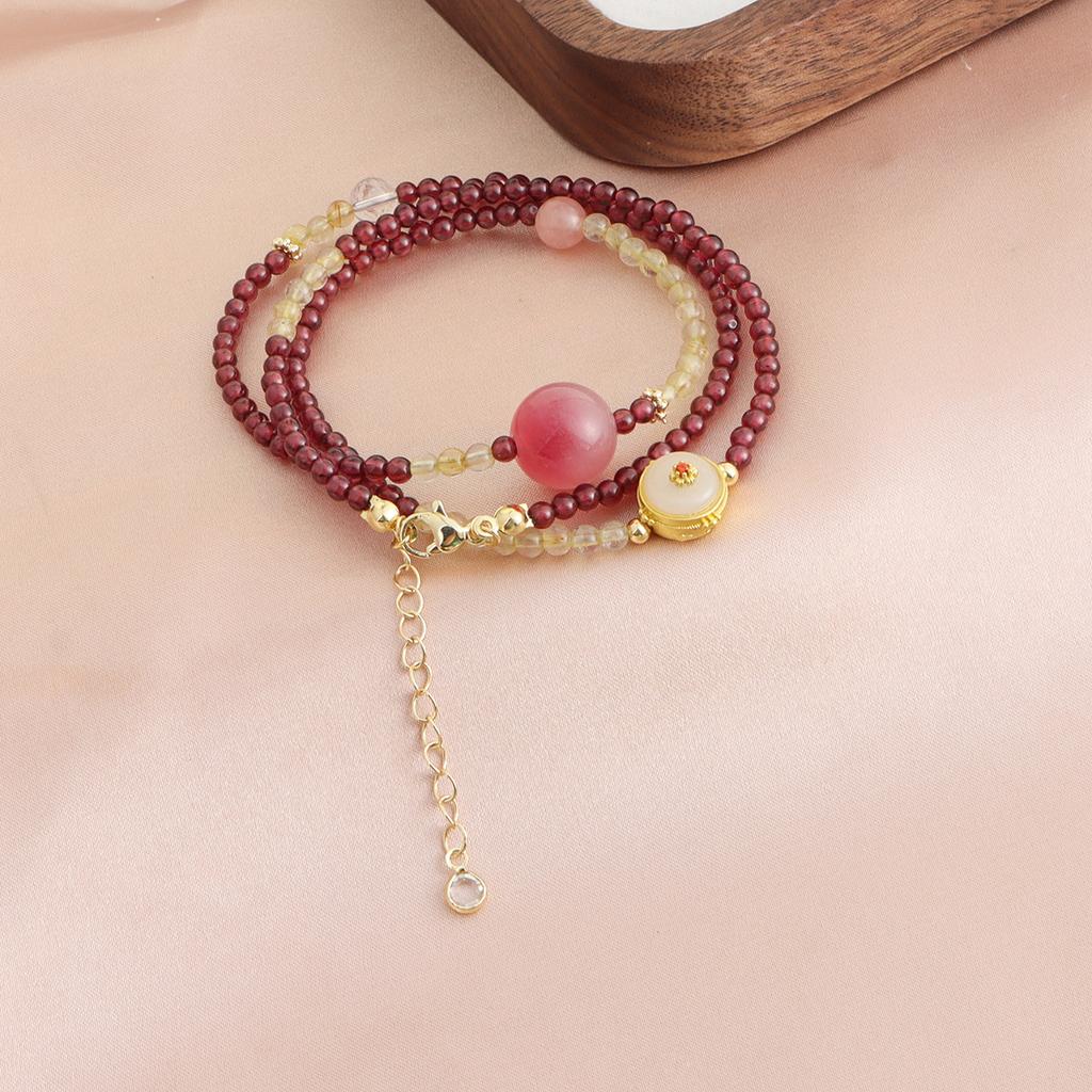 New Chinese garnet bracelet three-circle beaded bracelet necklace bracelet two-in-one Xiaohongshu explosion