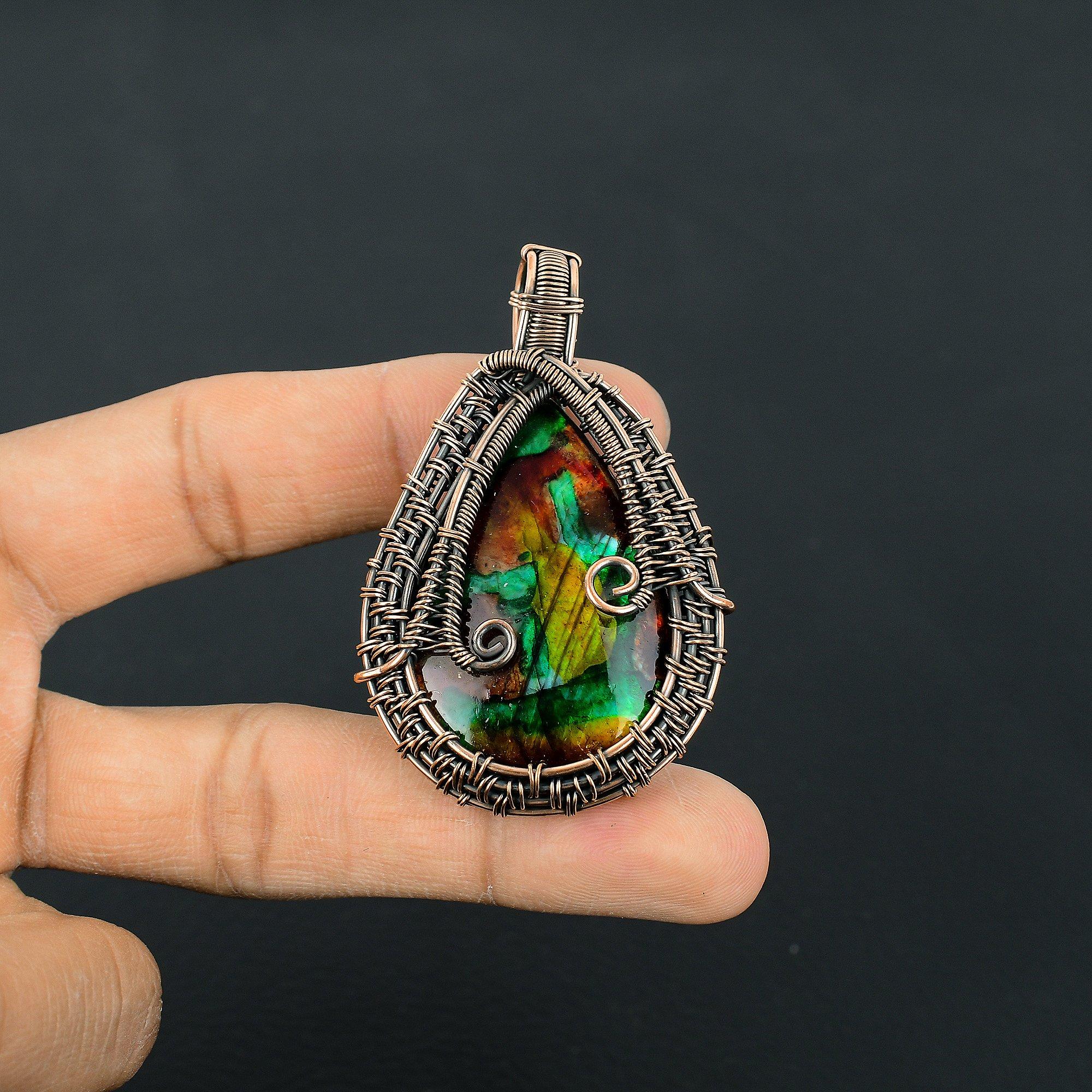 

Кулон из лабрадорита с мульти-иризацией, ювелирное изделие из драгоценного камня, кулон, оплетенный медной проволокой 999 пробы, подарок для женщин, кулон ручной работы 2.55 Inches