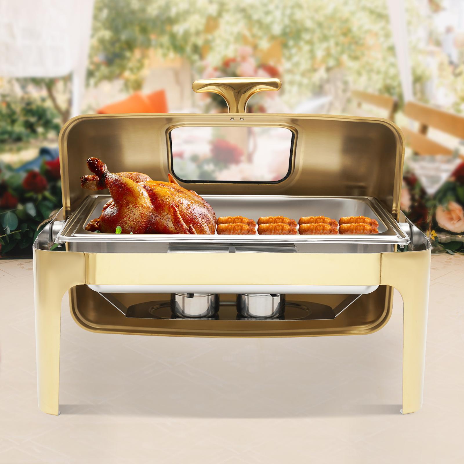 

9.5Qt Capacity Stainless Steel Chafing Dish, Rectangular Buffet Warmer with Glass Lid, Commercial Food Warmer, Catering Supplies золотой
