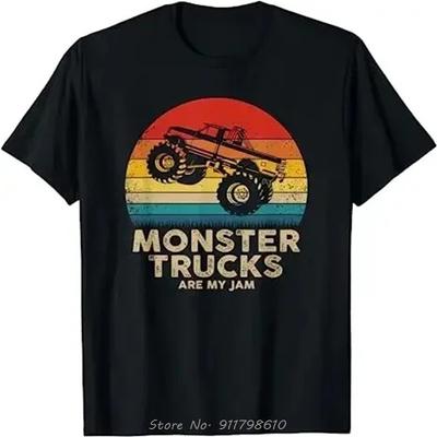 Monster Truck Are My Jam Vintage T-Shirts Retro Sonnenuntergang Coole Motoren T-Shirt Monster Truck Auto für Geburtstagskind Söhne Geschenke Niedliche Oberteile